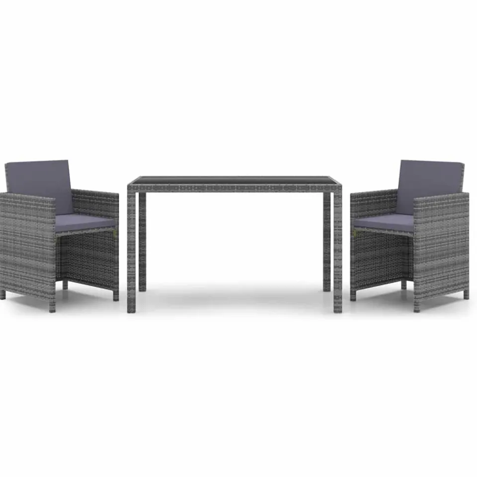 vidaXL 3-delige Tuinset met kussens poly rattan grijs, foto 3