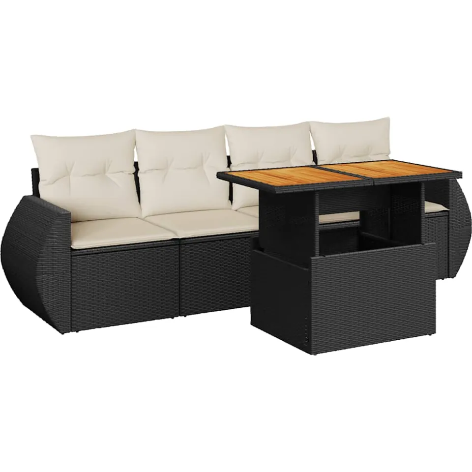 vidaXL 5-delige Loungeset met kussens poly rattan zwart, foto 3
