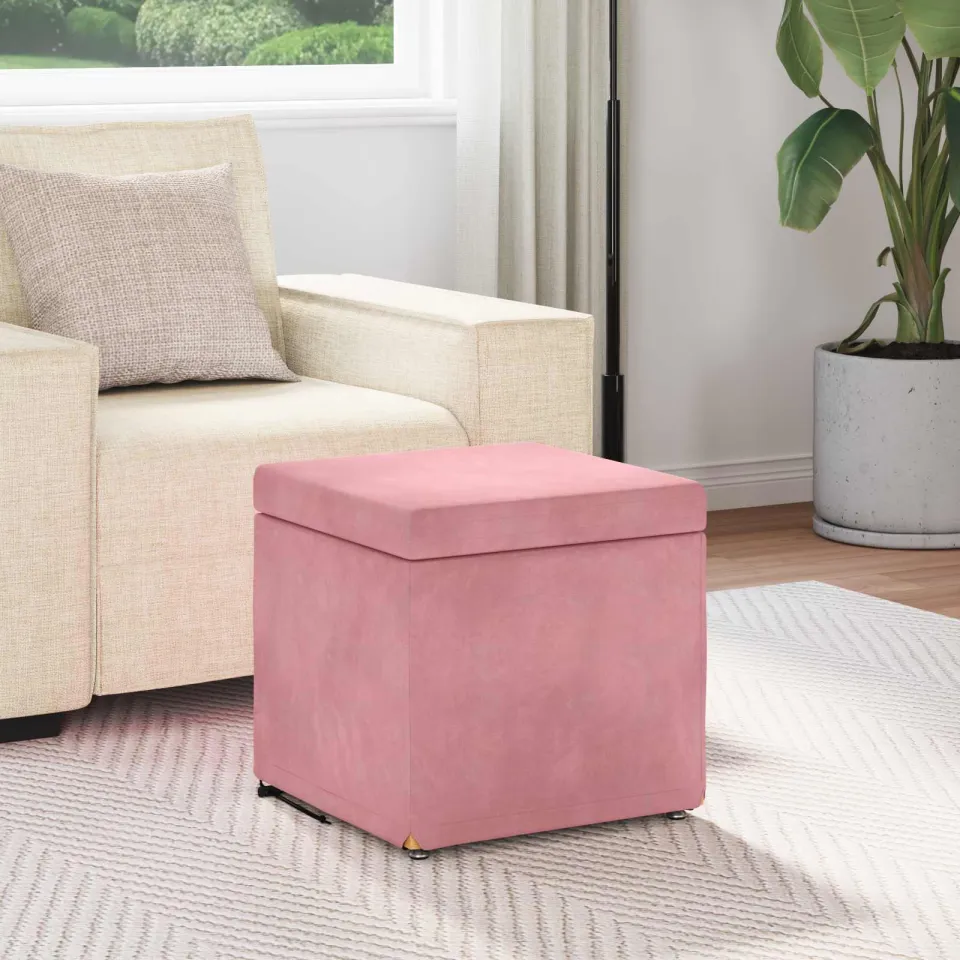vidaXL Kruk Roze 41 x 41 x 40 cm Velvet en Gefabriceerd Hout, foto 3