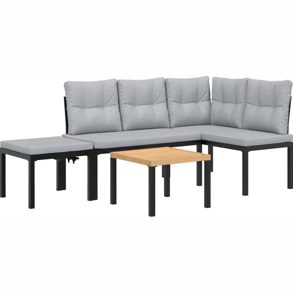 vidaXL 4-delige Loungeset met kussens gepoedercoat staal zwart, foto 3