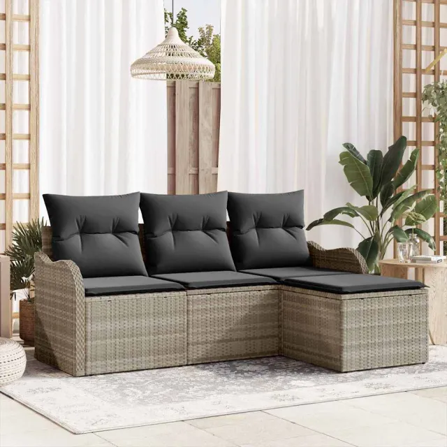 vidaXL Tuin Sofa Set 4 st Lichtgrijs poly rattan, foto 2