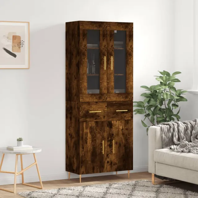 vidaXL Hoge kast 69,5x34x180 cm bewerkt hout gerookt eikenkleurig Bruin