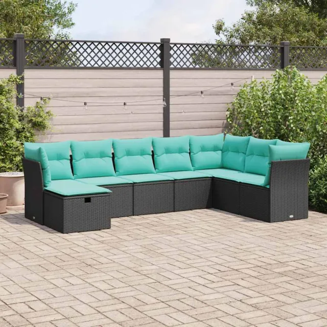 vidaXL 8-delige Loungeset met kussens poly rattan zwart, foto 2
