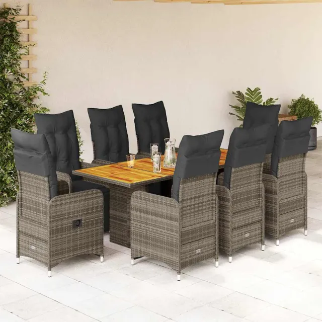 vidaXL 9-delige Bistroset met kussens poly rattan grijs, foto 2