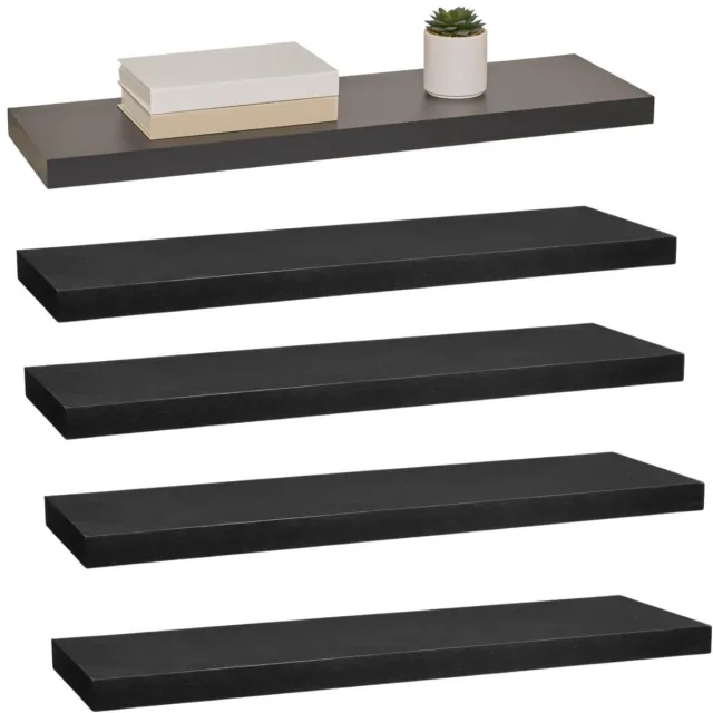 5Five® 5five Zwevende wandplank Bassline - 5x - zwart - 80 cm - hout/MDF - boekenplank - muurplank - opbergplank - hangplank