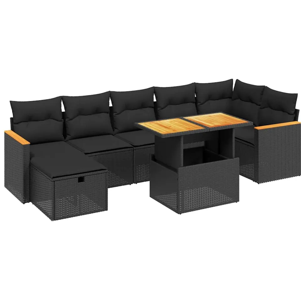 vidaXL 8-delige Loungeset met kussens poly rattan zwart, foto 3