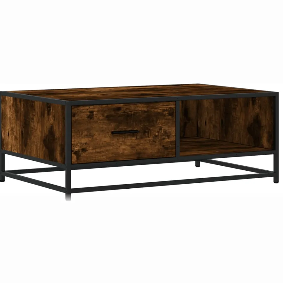 vidaXL Salontafel 90x57x35 cm bewerkt hout en metaal gerookt eiken Bruin
