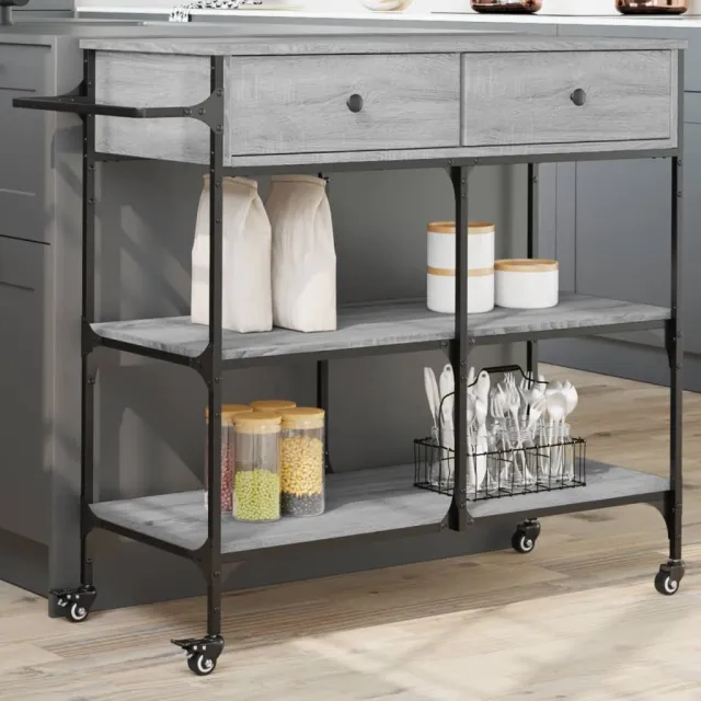 vidaXL Keukentrolley 105x42x95 cm bewerkt hout grijs sonoma eikenkleur