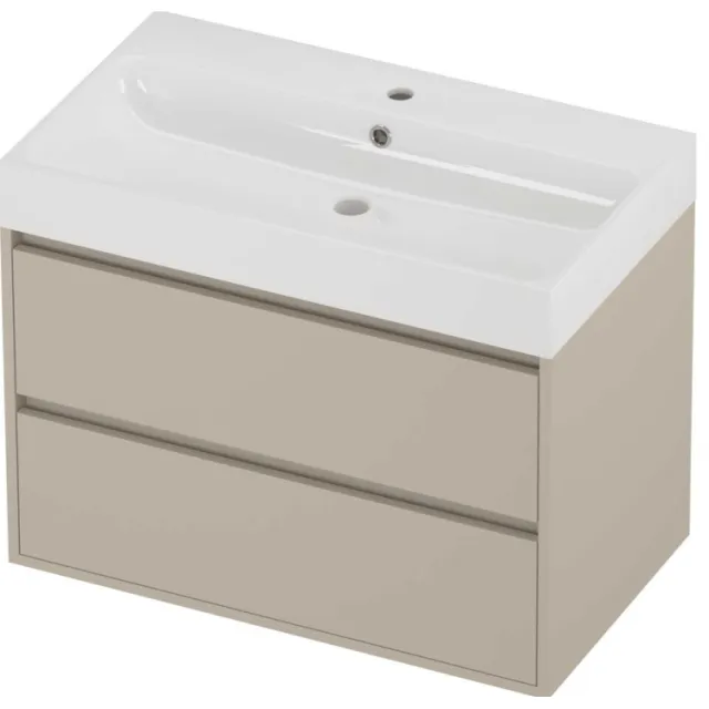 Proline Podium Badmeubelset Polystone Loft 1 Kraangat Greeploos 80x46x62 cm Glans Wit Soft Linen Beige