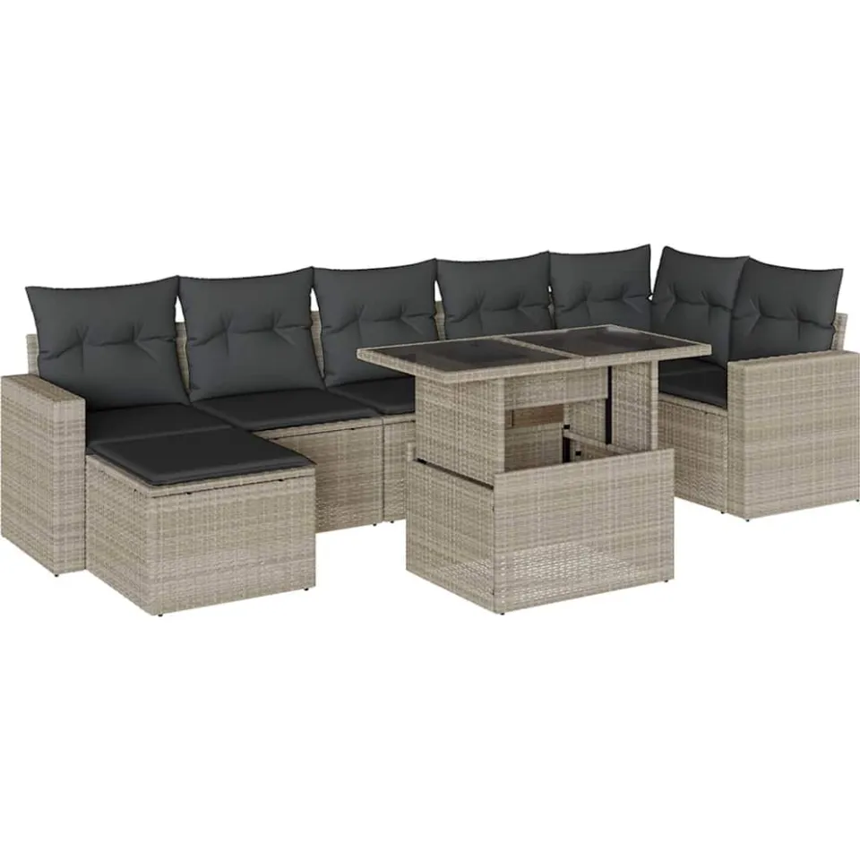 vidaXL 8-delige Loungeset met kussens poly rattan lichtgrijs grijs