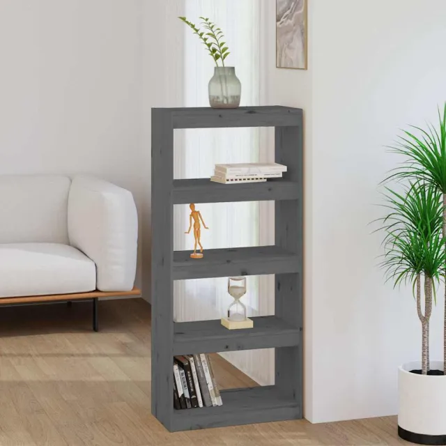 vidaXL Boekenkast/kamerscherm 60x30x135,5 cm massief grenenhout grijs, foto 2