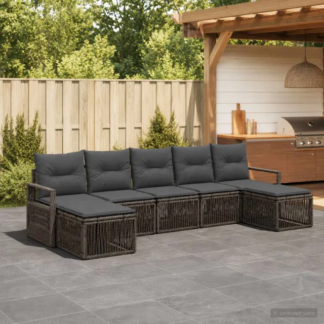 vidaXL Tuinbankenset 7 st 7-zits Grijs poly rattan, foto 2