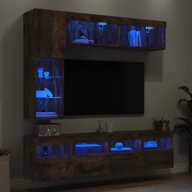 vidaXL 7-delige Tv-wandmeubelset met LED-verlichting gerookt eiken Bruin
