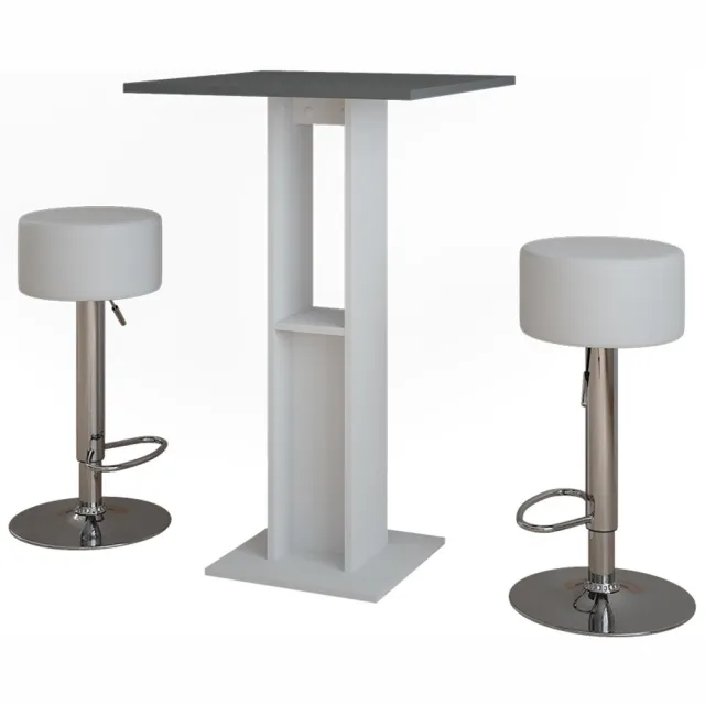 Vicco Repose Bartafelset – 65 x 65 cm met 2 barkrukken Wit/antraciet
