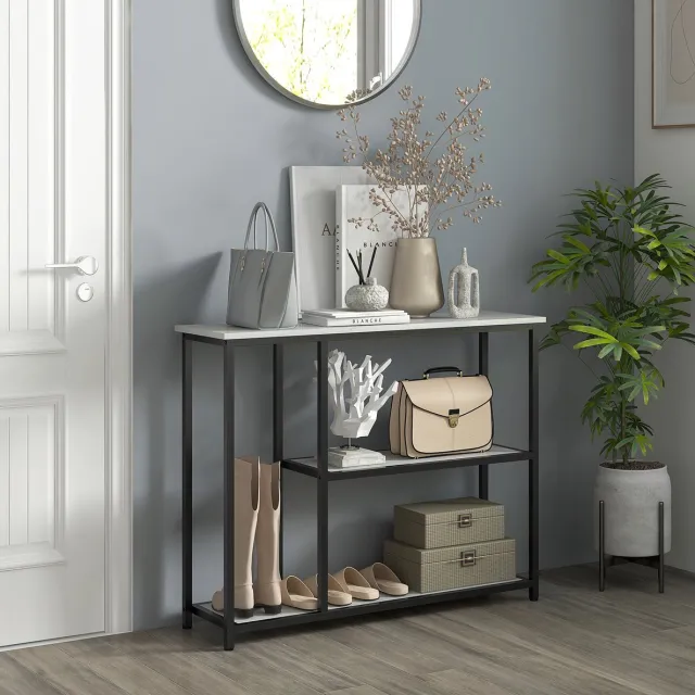 STILVORA Sidetable - Met 2 Open Vakken En Kipbeveiliging - Modern Design Voor Hal En Woonkamer - Spaanplaat En Staal - Wit - 100x30x80 Cm