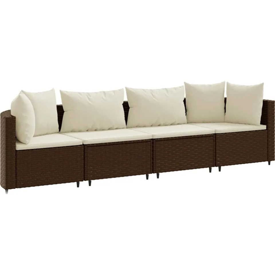 vidaXL 4-delige Loungeset met kussens poly rattan bruin, foto 3