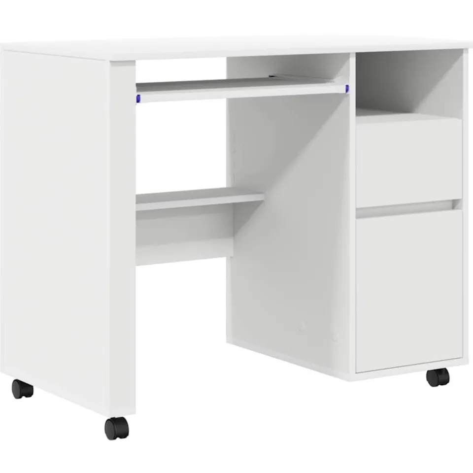 vidaXL Bureau met Wielen Wit 91 x 50 x 77 cm Bewerkt hout, foto 3
