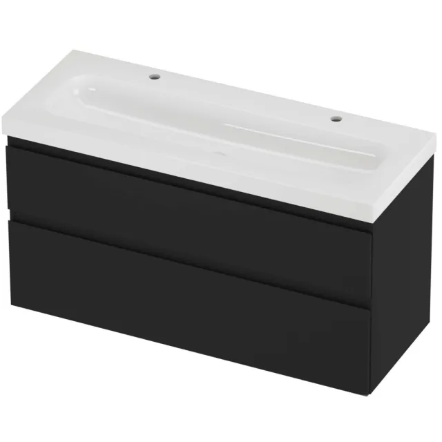 Proline Haga Badmeubelset Polystone Mezza 2 Kraangaten 120x46x66 cm Glans Wit Mat Zwart