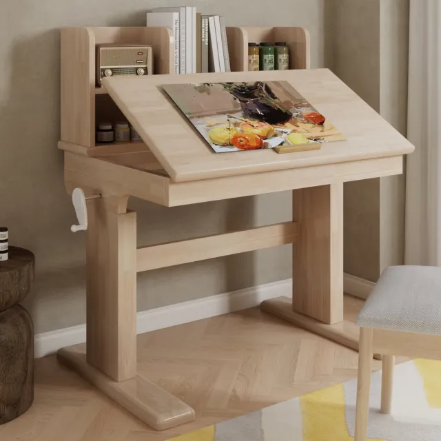 REDOM Kindertafel - Verstelbare hoogte - Klapbaar tafelblad - Opbergvakken - Tekentafel - Kinderen - Hout - Natuurlijk - 92,2 x 60 x 89 cm Natural