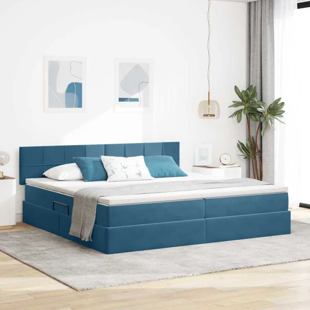 vidaXL Opslag bed met hoofdeinde Donkerblauw 200 x 200 cm Fluweel