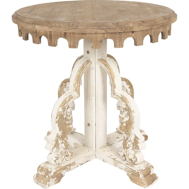 Clayre & Eef Bijzettafel Rond Ø 80x81 cm Bruin Wit Hout