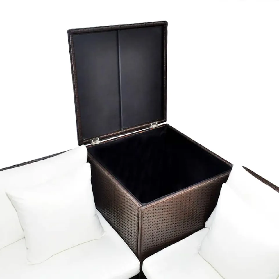vidaXL 4-delige Loungeset met kussens poly rattan bruin, foto 3