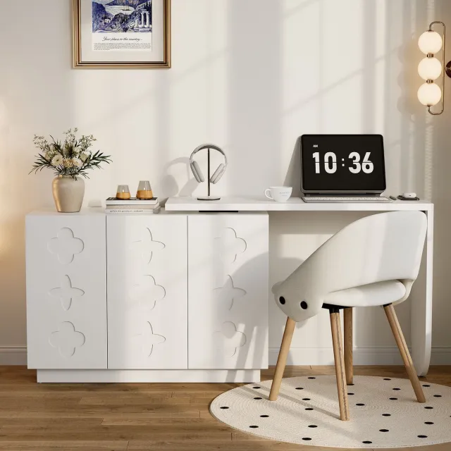 REDOM Hoekbureau Met Draaibaar Tafelblad En Opbergkast - Multifunctioneel - Minimalistisch - Voor Kantoor - MDF - Wit