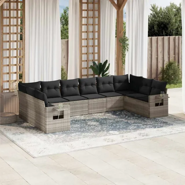 vidaXL 10-delige Loungeset met kussens poly rattan lichtgrijs grijs, foto 2