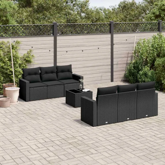 vidaXL 7-delige Loungeset met kussens poly rattan zwart, foto 2