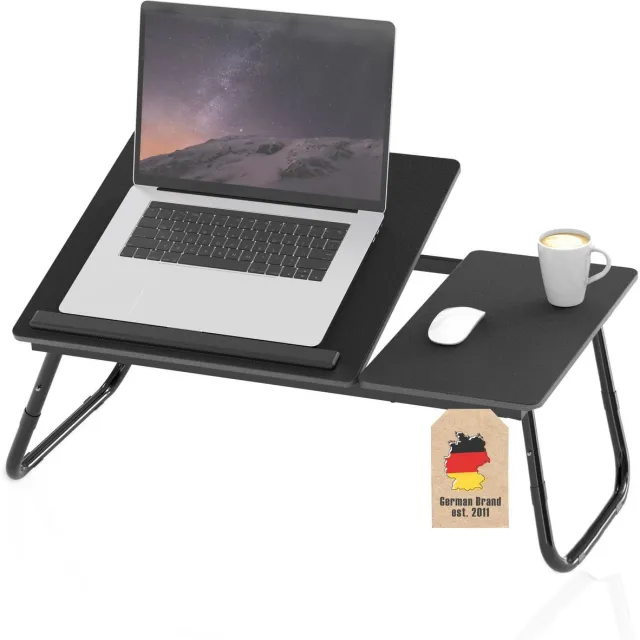 Intirilife Laptoptafel, inklapbaar, in hoogte verstelbaar, zwart, leestafel, leesblad voor bed, woonkamer, kantoor, thuis, kantoor en onderweg