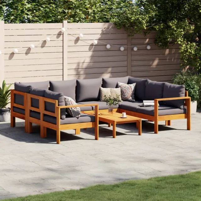 vidaXL 6-delige Loungeset met kussens massief acaciahout grijs, foto 2
