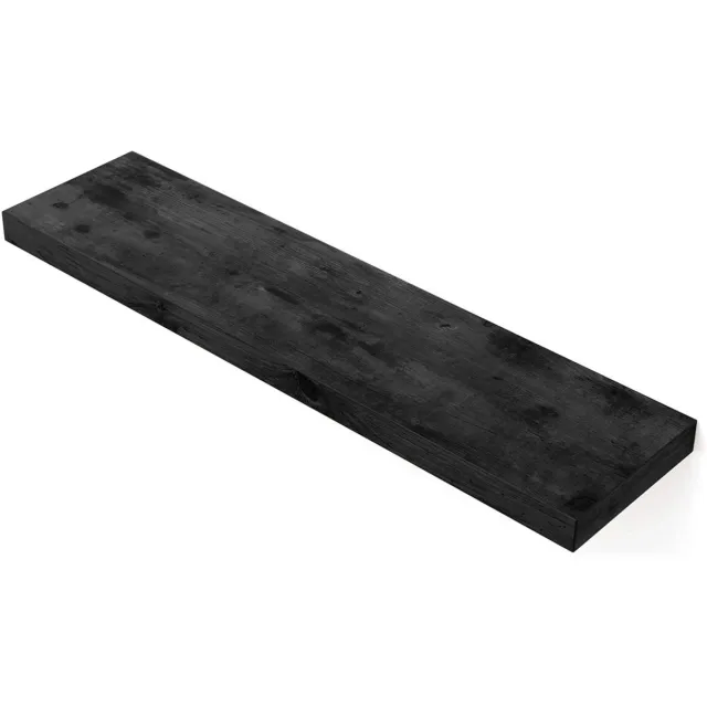 Hoppa! Rustieke Zwevende Wandplank - Wandrek van Hout met Bevestigingsmateriaal - Zwart - MDF - 80 x 20 x 3.8 cm (B x D x H) Bruin