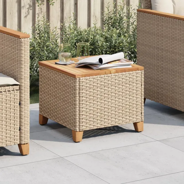 vidaXL Tuintafel 45x45x37 cm poly rattan en acaciahout beige, foto 2