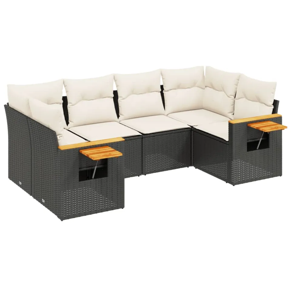vidaXL 6-delige Loungeset met kussens poly rattan zwart
