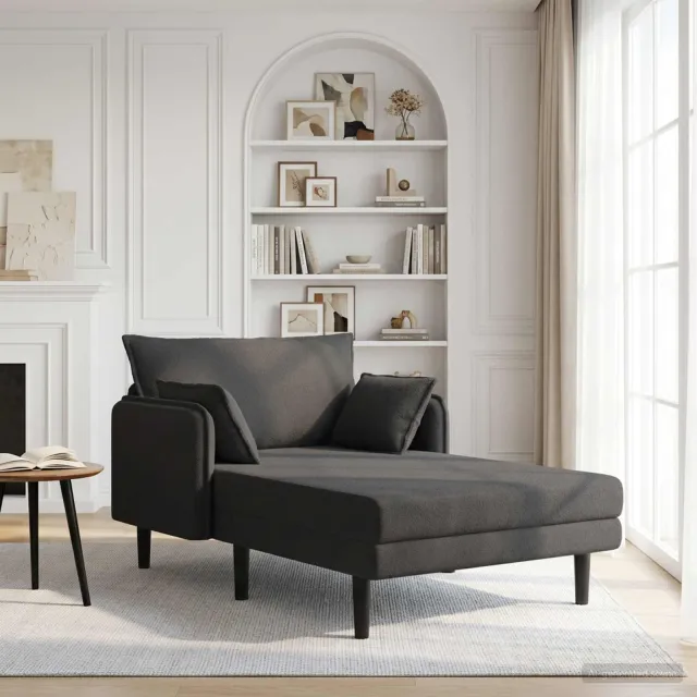 vidaXL Grote chaise longue Donkergrijs Bouclé