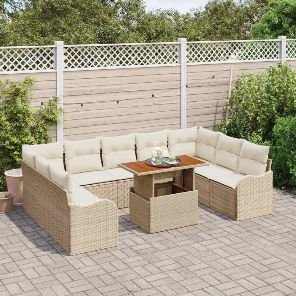 vidaXL Tuin Sofa Set 10 st Beige Poly riet, foto 3