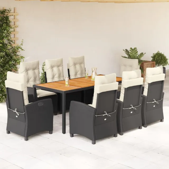 vidaXL 9-delige Tuinset poly rattan zwart