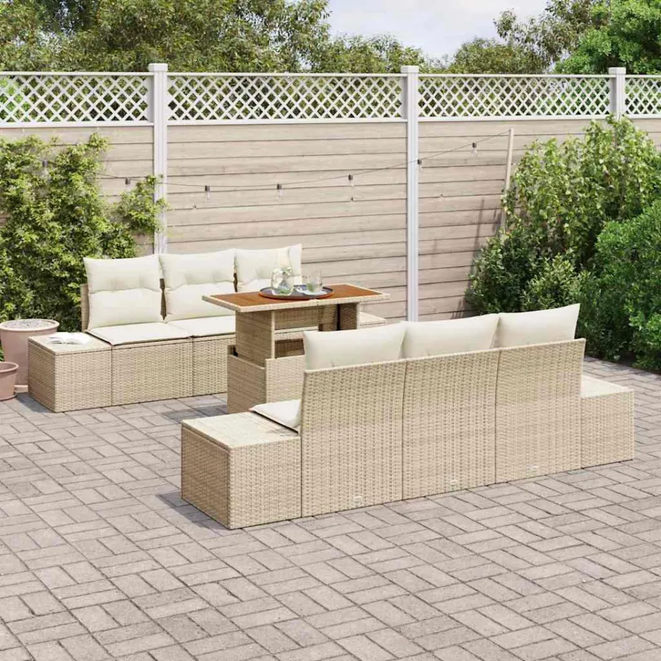 vidaXL Tuin Sofa Set 7 st Beige Poly riet, foto 3