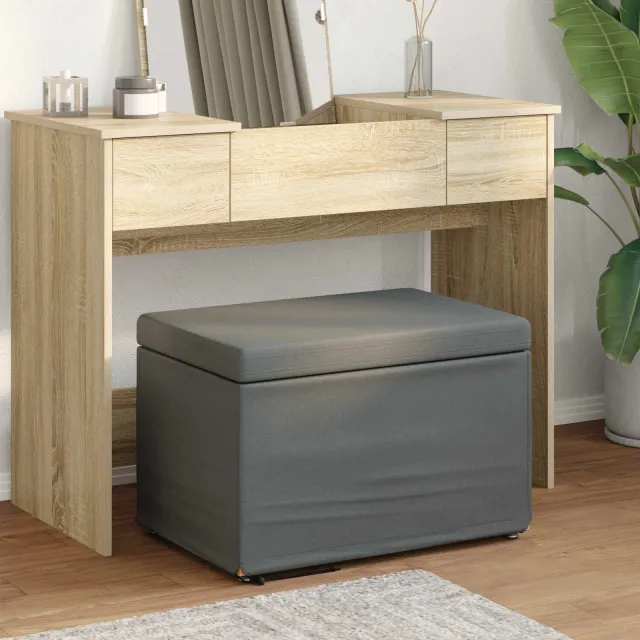 vidaXL Kruk Donkergrijs 61 x 41 x 40 cm Stof en Geëngineerd Hout grijs, foto 2