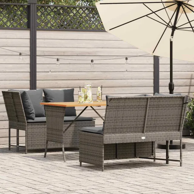 vidaXL 3-delige Loungeset met kussens poly rattan grijs, foto 2