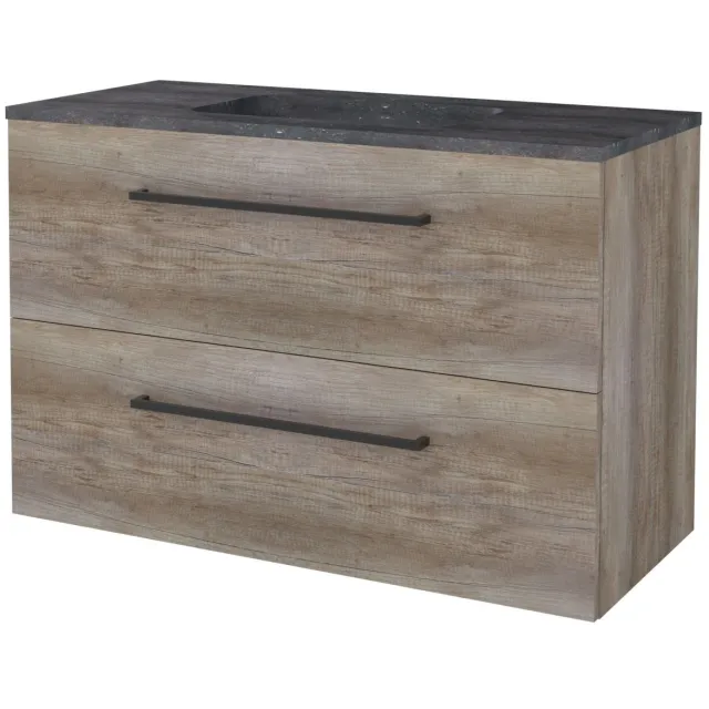 Boss & Wessing Badmeubelset BWS Salt 100x46cm Met Grepen 2 Lades Met Wastafel Hardsteen Scotch Oak Bruin