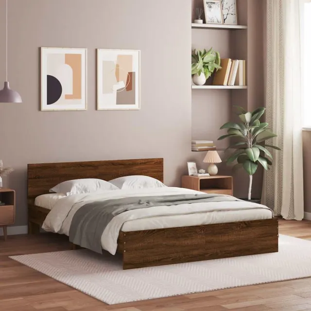 vidaXL Bedframe met hoofdeinde bruin eikenkleur 150x200 cm