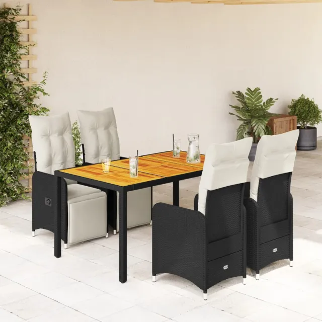 vidaXL 5-delige Bistroset met kussens poly rattan zwart, foto 2