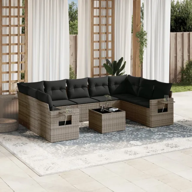 vidaXL 10-delige Loungeset met kussens poly rattan grijs, foto 2