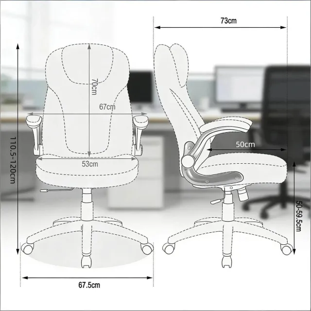 OKWISH Bureaustoel Hoge Rugleuning Verstelbaar Ergonomisch Met Kantelfunctie Voor Kantoor En Thuis Metaal Zwart