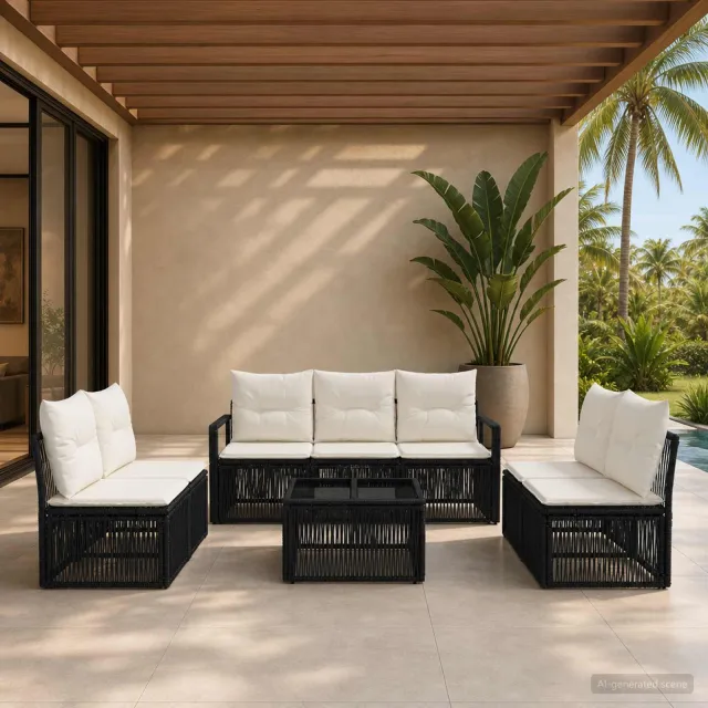 vidaXL Tuinbankenset 8 st Zwart poly rattan, foto 2