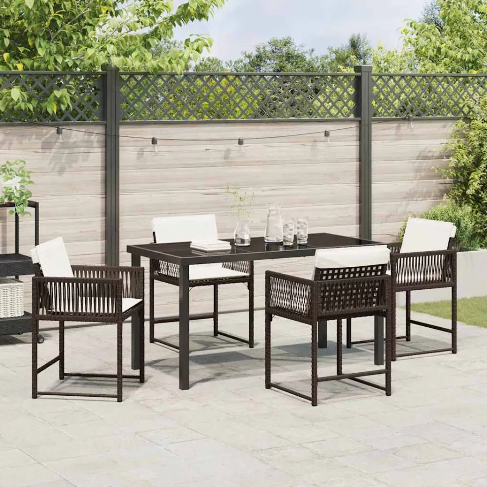 vidaXL Tuin eettafelset 5 st Bruin poly rattan, foto 4