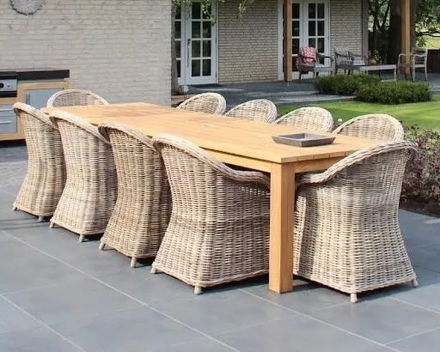 AVH-Outdoor Tuinmeubelen Old Java dining tuinset 320x110xH77,5 cm 11 delig teak rotan Bruin / Terre