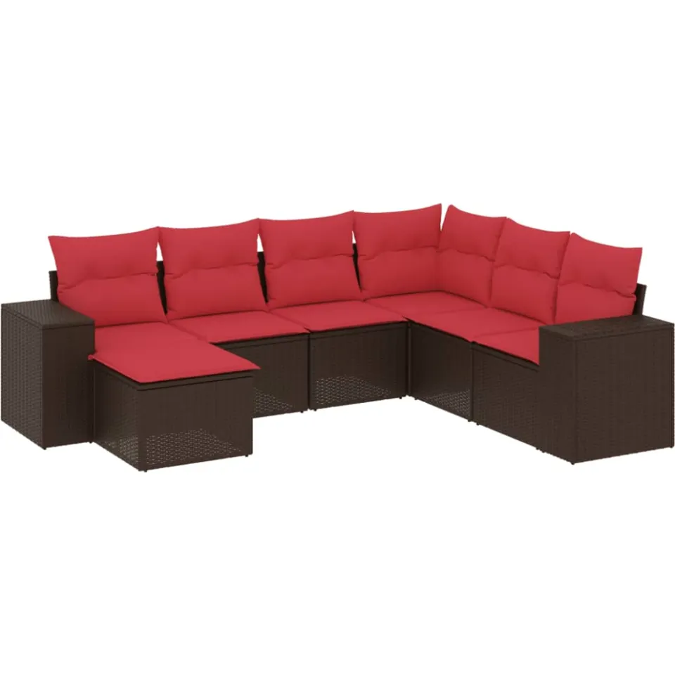 vidaXL 7-delige tuinbankset met kussens, bruin polyrotan, foto 3