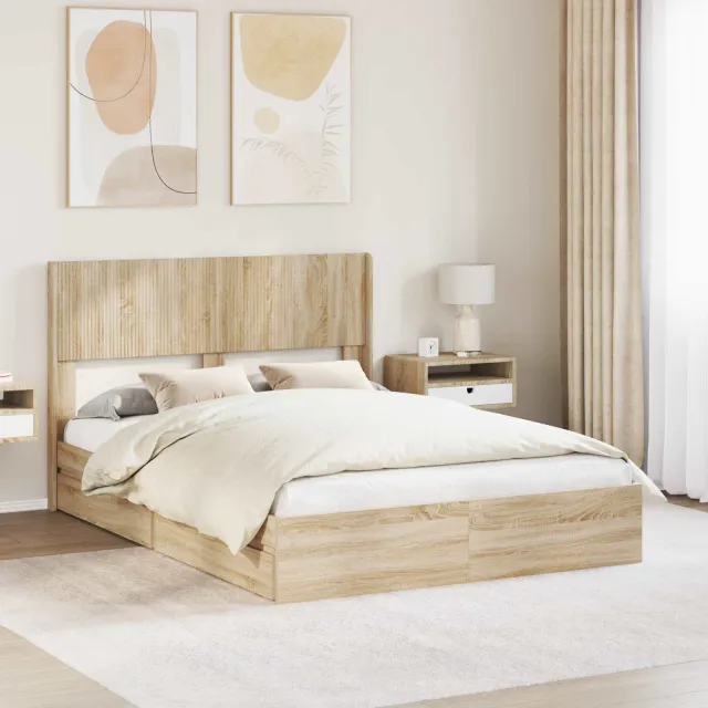 vidaXL Bedframe met opbergruimte en hoofdbord Sonoma Eiken Bruin